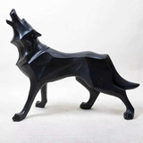 Estátua Luxo Artesanal Cão Lobo Resina Enfeite Cor Preto