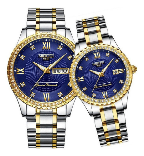 Relógios Impermeáveis Nibosi 2 Peças Diamond Couple