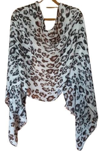 Xale Seda - Animal Print - Branco E Preto