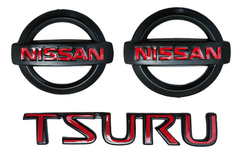 Kit Emblemas Nissan Tsuru Iii Letra Parrilla Cajuela Negro