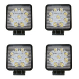 Kit 4 X Faros Auxiliar Cuadrado 9 Led 27w 12-24v Agro Auto