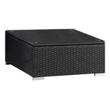 Mesa Cuadrada Mimbre Patio Tapa Vidrio Templado Negro Marrón