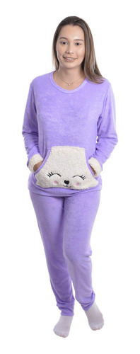 Pijama De Frio Liso Em Plush Com Bolsinho Victory