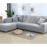  Pack De 2 Fundas Sillon  En L Tela  Spandex Elasticado Gris