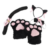 A Orejas De Gato + Colita + Moño + Guantes Esponjosos Kawaii