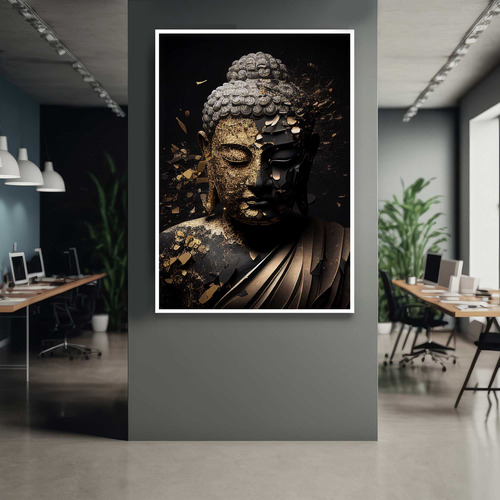 Quadro Com Moldura Sala 40x60 Buda Dourado Budda Buddha