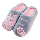 Pantuflas Babuchas En Peluche Gato Para Dama 