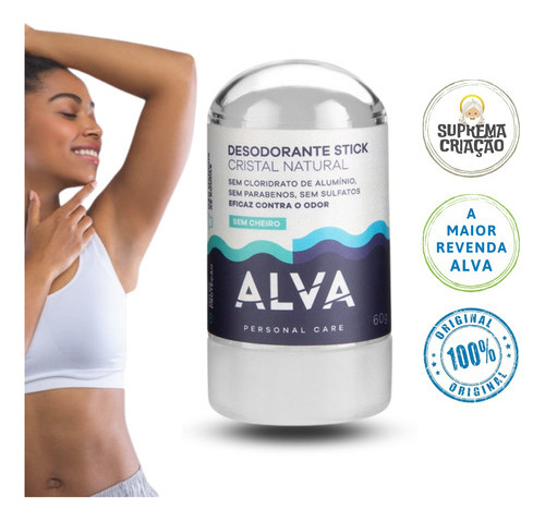 Desodorante Crystal Pedra Natural Alva 60g Stick Vegano