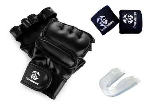 Kit Luva Mma Treino + Bandagem + Bucal Muay Thai Boxe