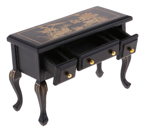 Mesa De Madera Antigua Con Cajones 1:12 Dollhouse Room [u]