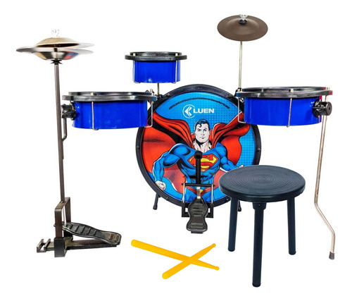 Bateria Infantil Completa Luen Warne Supermen + Acessórios