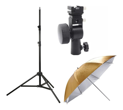 Kit Foto Inicial Tripode+paraguas Dorado/plateado+rotula 