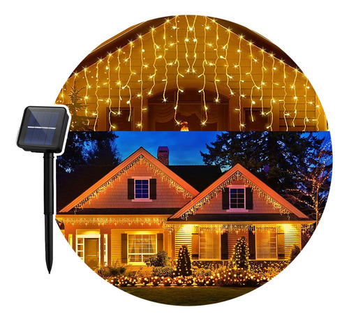 Luces Cascada Navideña 3mt 100led Guirnalda Solar Decorativa