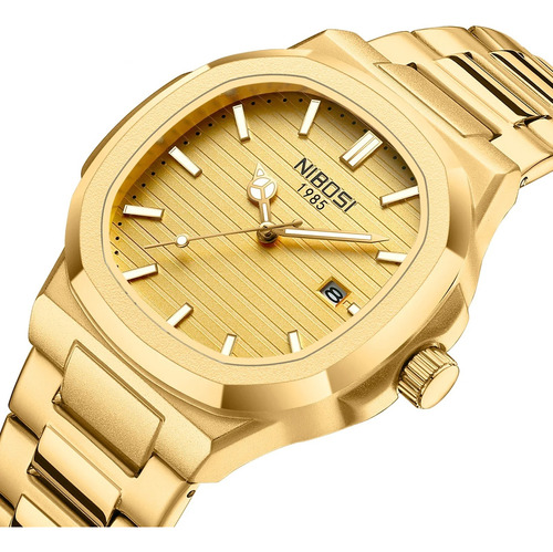 Relógios De Quartzo Casuais Nibosi Luxury Golden Masculinos