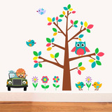 Colorido Adhesivo De Pared Para Niños Con Forma De Árbol De Búho Feliz, Hermosos Colores