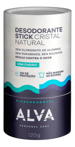 Desodorante Cristal Alva Biodegradável Natural Neutro 120 G