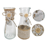 Florero De Vidrio Con Relieve Y Decorativo En Yute Pack De 4