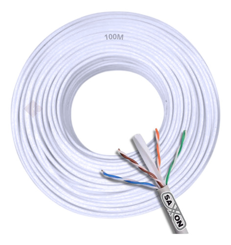 Bobina Cable Saxxon Blanco O Azul Utp Cat6 100m 8 Hilos Cctv