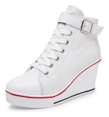 Zapatos Para Mujer Casual Plataforma Lona Tenis Con Tacones