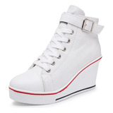 Zapatos Para Mujer Casual Plataforma Lona Tenis Con Tacones