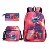 Mochila Escolar Stitch Primaria +usb Casual Conjunto 3 Pcs