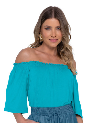 Blusa Feminina Ciganinha Em Viscotorcion Rovitex Azul