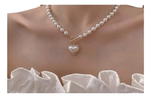 Oferta Collar Perlas, Dije Corazón, Regalo Mamá, Novia...