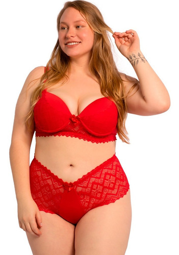 1 Conjunto Lacy Calcinha Sutiã Plus Size Renda Lingerie Sexy