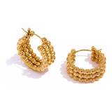 Aros Hoops Mini Balines Acero Inoxidable Bañado En Oro