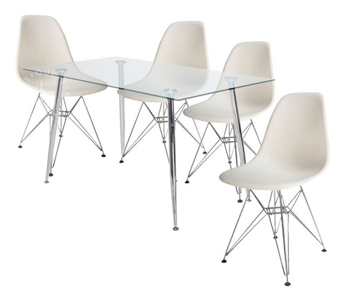 Juego Comedor Mesa Vidrio Iriarte 120x80 + 4 Sillas Eames