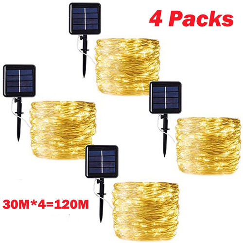 8 Modos De Cable De Cobre Solar 300 Leds Luz De Cadena, 4 Pa