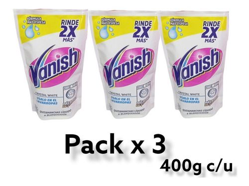 Pack X 3 Vanish Crystal White Quitamanchas Liquido Repuesto