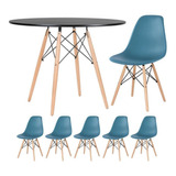 Mesa Jantar Eames Wood 100 Cm 5 Cadeiras Eiffel Coloridas Cor Da Tampa Mesa Preto Com Cadeiras Turquesa