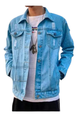 Chaqueta De Jean Rasgada Para Hombre