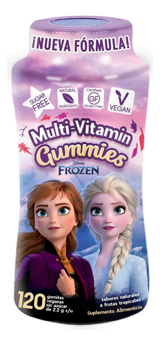 Frozen Multi-vitaminas 120 Gomitas | Sin Azúcar | Veganas Sabor Sabores Naturales A Frutas Tropicales