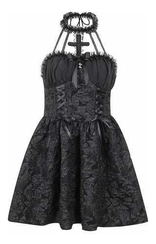 Vestido Sexy Gotico Victoriano Mini Negro Halter