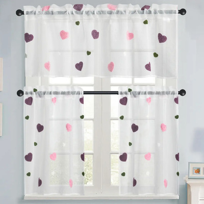 Juego De 3 Cortinas De Cocina Traslúcidas Con Corazones