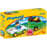 Playmobil 123 Coche Remolque Caballo Toy New 70181 Bigshop