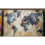 Vinilo Decorativo 60x90cm Mapa Mundo Estilo Azul Vintage
