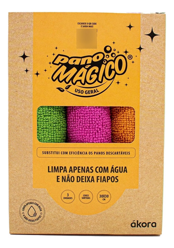 Kit 3 Pano Mágico Microfibra Uso Geral Akora Brasil