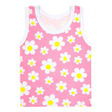 Camiseta Bebê Feminina Regata Meia Malha Rosa Flores