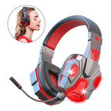 Audifonos Bluetooth Inalambricos Con Microfono Gamer Diadema Color Negro-rojo