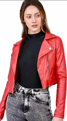 Campera Engomada Premium Roja Moda Mujer Casual