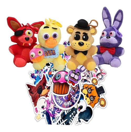 Set 4 Peluches Freddy Five Nights At Freddy's + 31 Stickers