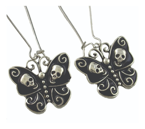 Aretes Mariposa Cráneo Calavera Punk Gótico Rock (1 Par)