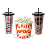 Kit Cinema Em Casa Balde De Pipoca E 2 Copos Coca-cola 700ml
