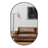 Espelho Oval Decorativo 100x50 Com Borda Em Couro + Suporte