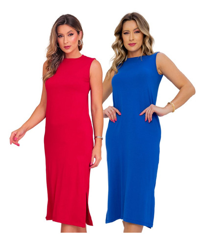 Kit Vestido Básico De Malha Soltinho Midi Longo De Viscose