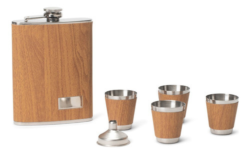 Set Petaca 9oz Whisky Inoxidable Antifuga + 4 Vasos