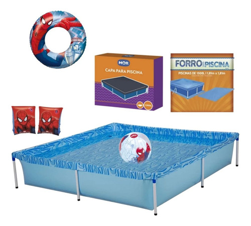 Piscina Quadrada 1500 L + Capa E Forro Mor + Bola E Boia